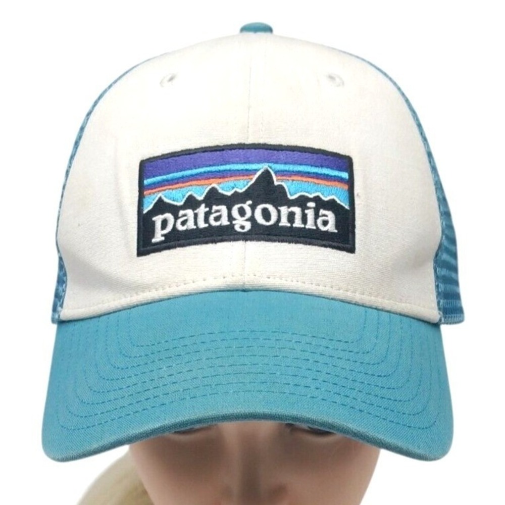 VTG‎ Patagonia Mesh Trucker Hat Cap Blue & White Nice Snap Back Hat